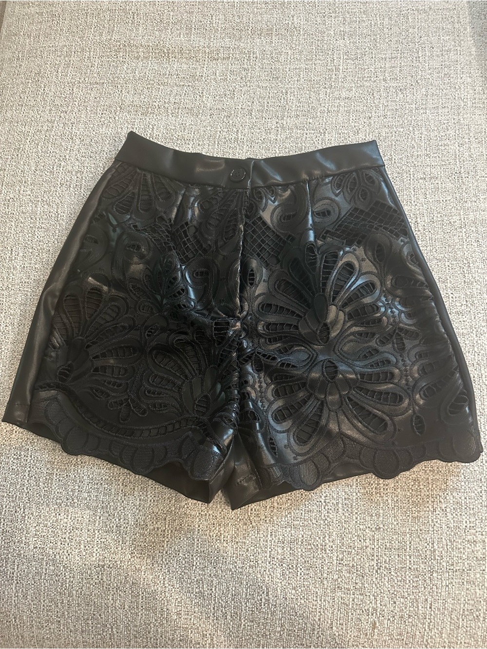 ChicMe Black Faux Leather Shorts Lace Appliqué Size S